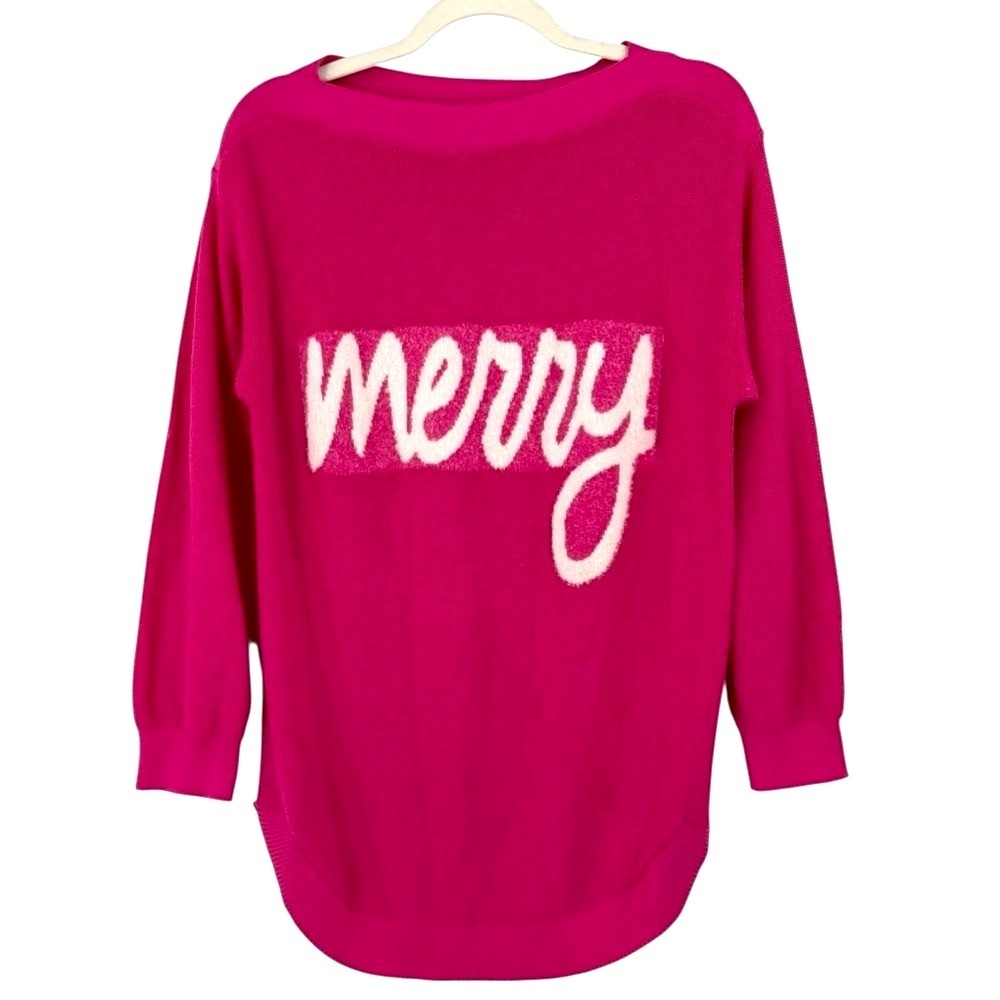 Astrologie Pink Knit “Merry” Sweater Hot Pink Holiday Pullover Cozy Festive, M
